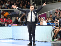 Paolo Galbiati, head coach of Dolomiti Energia Trentino, shows exultation during the match between Dolomiti Energia Trentino and EA7 Emporio...