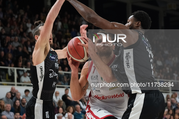 Stefano Tonut of EA7 Emporio Armani Milano penetrates during the match between Dolomiti Energia Trentino and EA7 Emporio Armani Milano in th...