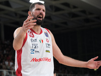 Nikola Mirotic of EA7 Emporio Armani Milano protests during the match between Dolomiti Energia Trentino and EA7 Emporio Armani Milano in the...