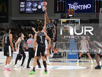 Selom Mawugbe of Dolomiti Energia Trentino is in action during the match between Dolomiti Energia Trentino and EA7 Emporio Armani Milano, re...