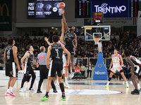 Selom Mawugbe of Dolomiti Energia Trentino is in action during the match between Dolomiti Energia Trentino and EA7 Emporio Armani Milano, re...