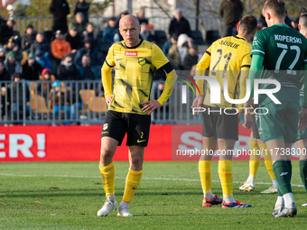 Michal Pazdan participates in the game between Wieczysta Krakow and Olimpia Grudziadz in Krakow, Poland, on November 3, 2024. This is a Betc...