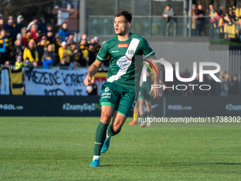 Maciej Mas participates in the game between Wieczysta Krakow and Olimpia Grudziadz in Krakow, Poland, on November 3, 2024. This is a Betclic...