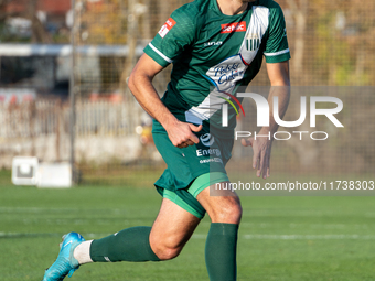 Maciej Mas participates in the game between Wieczysta Krakow and Olimpia Grudziadz in Krakow, Poland, on November 3, 2024. This is a Betclic...