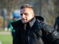 Wieczysta coach Slawomir Peszko is present during the game between Wieczysta Krakow and Olimpia Grudziadz in Krakow, Poland, on November 3,...