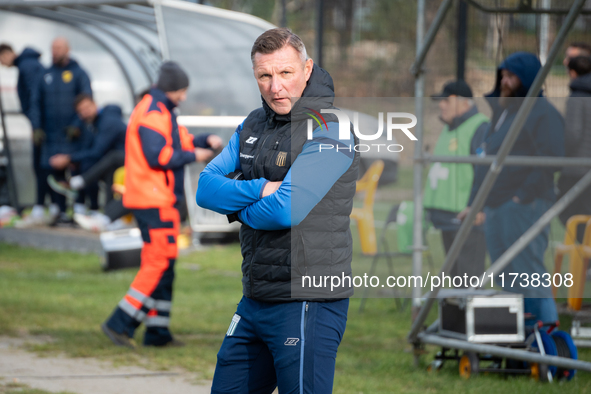 Olimpia coach Grzegorz Nicinski is present during the game between Wieczysta Krakow and Olimpia Grudziadz in Krakow, Poland, on November 3,...