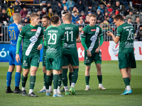 Olimpia players participate in the game between Wieczysta Krakow and Olimpia Grudziadz in Krakow, Poland, on November 3, 2024. This is a Bet...