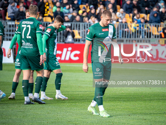 Szymon Krocz participates in the game between Wieczysta Krakow and Olimpia Grudziadz in Krakow, Poland, on November 3, 2024. This is a Betcl...