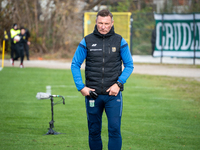 Olimpia coach Grzegorz Nicinski is present during the game between Wieczysta Krakow and Olimpia Grudziadz in Krakow, Poland, on November 3,...