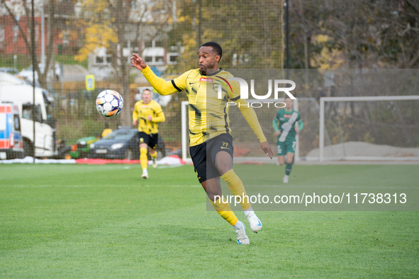 Lisandro Semedo participates in the game between Wieczysta Krakow and Olimpia Grudziadz in Krakow, Poland, on November 3, 2024. This is a Be...