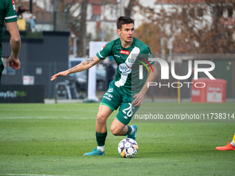 Oskar Sewerzynski participates in the game between Wieczysta Krakow and Olimpia Grudziadz in Krakow, Poland, on November 3, 2024. This is a...