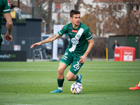 Oskar Sewerzynski participates in the game between Wieczysta Krakow and Olimpia Grudziadz in Krakow, Poland, on November 3, 2024. This is a...