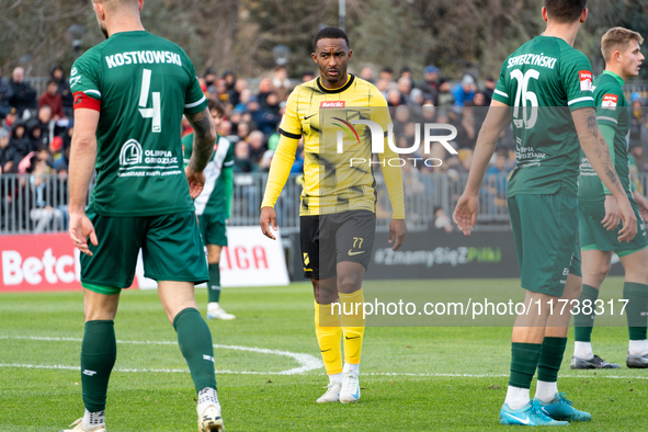 Lisandro Semedo participates in the game between Wieczysta Krakow and Olimpia Grudziadz in Krakow, Poland, on November 3, 2024. This is a Be...