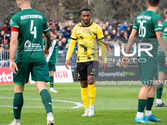 Lisandro Semedo participates in the game between Wieczysta Krakow and Olimpia Grudziadz in Krakow, Poland, on November 3, 2024. This is a Be...