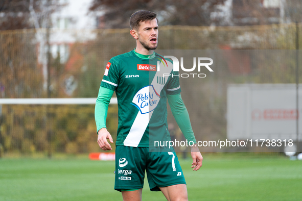 Tomasz Kaczmarek participates in the game between Wieczysta Krakow and Olimpia Grudziadz in Krakow, Poland, on November 3, 2024. This is a B...