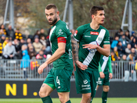 Damian Kostkowski and Oskar Sewerzynski participate in the game between Wieczysta Krakow and Olimpia Grudziadz in Krakow, Poland, on Novembe...