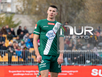 Bartosz Zbiciak participates in the game between Wieczysta Krakow and Olimpia Grudziadz in Krakow, Poland, on November 3, 2024. This is a Be...