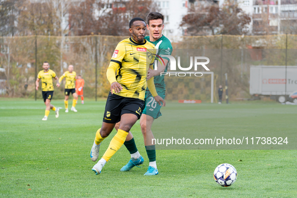 Lisandro Semedo participates in the game between Wieczysta Krakow and Olimpia Grudziadz in Krakow, Poland, on November 3, 2024. This is a Be...