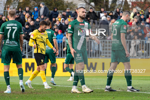 Damian Kostkowski participates in the game between Wieczysta Krakow and Olimpia Grudziadz in Krakow, Poland, on November 3, 2024. This is a...