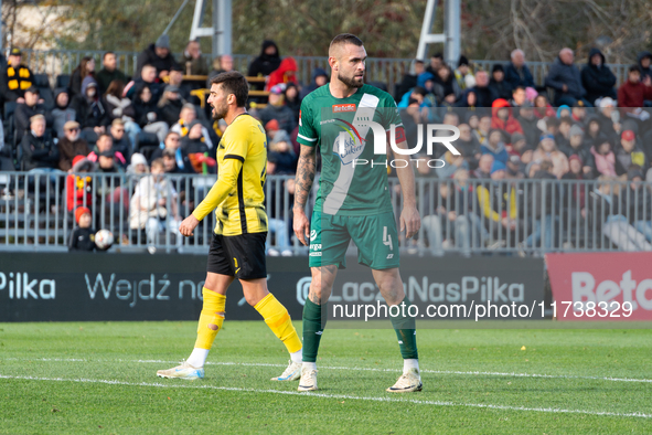 Damian Kostkowski participates in the game between Wieczysta Krakow and Olimpia Grudziadz in Krakow, Poland, on November 3, 2024. This is a...