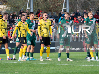 A Betclic 2 Liga game takes place between Wieczysta Krakow and Olimpia Grudziadz in Krakow, Poland, on November 3, 2024. This is a Polish fo...