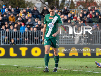 Bartosz Zbiciak participates in the game between Wieczysta Krakow and Olimpia Grudziadz in Krakow, Poland, on November 3, 2024. This is a Be...