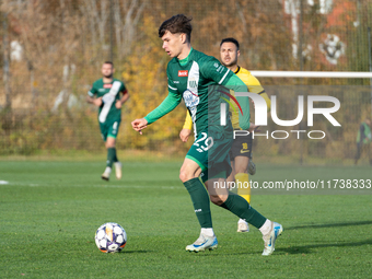 Kacper Rychert participates in the game between Wieczysta Krakow and Olimpia Grudziadz in Krakow, Poland, on November 3, 2024. This is a Bet...