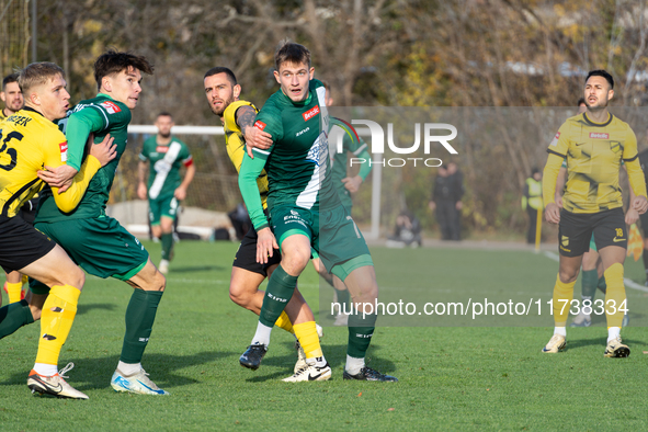 Rafal Kobryn participates in the game between Wieczysta Krakow and Olimpia Grudziadz in Krakow, Poland, on November 3, 2024. This is a Betcl...