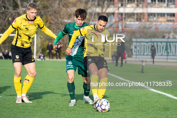 Manuel Torres participates in the game between Wieczysta Krakow and Olimpia Grudziadz in Krakow, Poland, on November 3, 2024. This is a Betc...