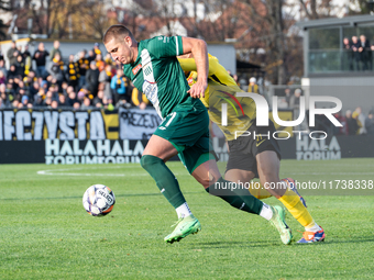 Szymon Krocz participates in the game between Wieczysta Krakow and Olimpia Grudziadz in Krakow, Poland, on November 3, 2024. This is a Betcl...