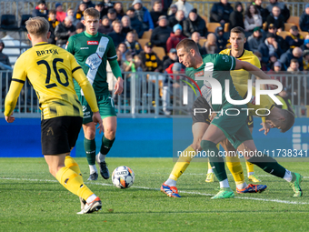 Szymon Krocz participates in the game between Wieczysta Krakow and Olimpia Grudziadz in Krakow, Poland, on November 3, 2024. This is a Betcl...