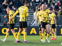 Wieczysta players participate in the game between Wieczysta Krakow and Olimpia Grudziadz in Krakow, Poland, on November 3, 2024. This is a B...