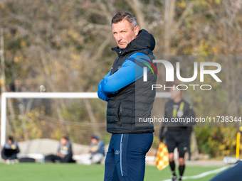 Olimpia coach Grzegorz Nicinski is present during the game between Wieczysta Krakow and Olimpia Grudziadz in Krakow, Poland, on November 3,...