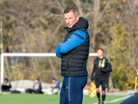 Olimpia coach Grzegorz Nicinski is present during the game between Wieczysta Krakow and Olimpia Grudziadz in Krakow, Poland, on November 3,...