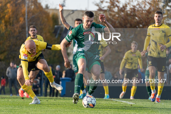 Bartosz Zbiciak participates in the game between Wieczysta Krakow and Olimpia Grudziadz in Krakow, Poland, on November 3, 2024. This is a Be...