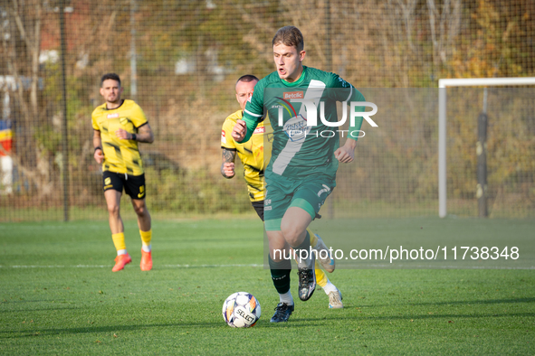 Rafal Kobryn participates in the game between Wieczysta Krakow and Olimpia Grudziadz in Krakow, Poland, on November 3, 2024. This is a Betcl...