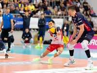 ERIK SHOJI participates in a match of the PLUS Liga between Stal Nysa and ZAKSA Kedzierzyn Kozle in Nysa, Poland, on November 3, 2024. (