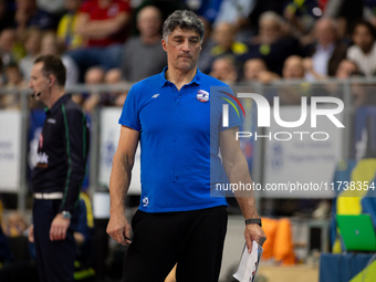 Andrea Giani participates in a match of the Plus Liga between Stal Nysa and ZAKSA Kedzierzyn Kozle in Nysa, Poland, on November 3, 2024. (