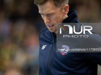 David Smith participates in a match of the PLUS Liga between Stal Nysa and ZAKSA Kedzierzyn Kozle in Nysa, Poland, on November 3, 2024. (