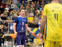 Kamil Szymura participates in a match of the Plus Liga between Stal Nysa and ZAKSA Kedzierzyn Kozle in Nysa, Poland, on November 3, 2024. (