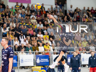 Kamil Urbanowicz participates in a match of the PLUS Liga between Stal Nysa and ZAKSA Kedzierzyn Kozle in Nysa, Poland, on November 3, 2024....