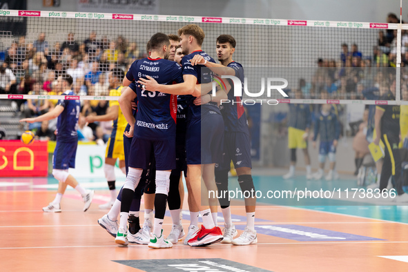 Mateusz Poreba participates in a match of the PLUS Liga between Stal Nysa and ZAKSA Kedzierzyn Kozle in Nysa, Poland, on November 3, 2024. 