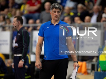 Andrea Giani participates in a match of the Plus Liga between Stal Nysa and ZAKSA Kedzierzyn Kozle in Nysa, Poland, on November 3, 2024. (