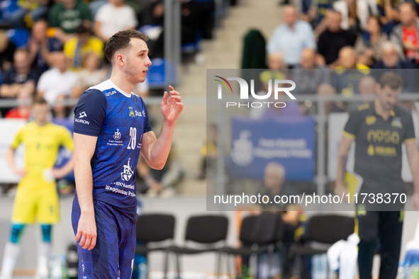 Kamil Szymura participates in a match of the Plus Liga between Stal Nysa and ZAKSA Kedzierzyn Kozle in Nysa, Poland, on November 3, 2024. 