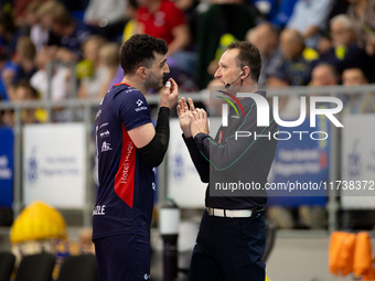 MARCIN JANUSZ participates in a match of the PLUS Liga between Stal Nysa and ZAKSA Kedzierzyn Kozle in Nysa, Poland, on November 3, 2024. (