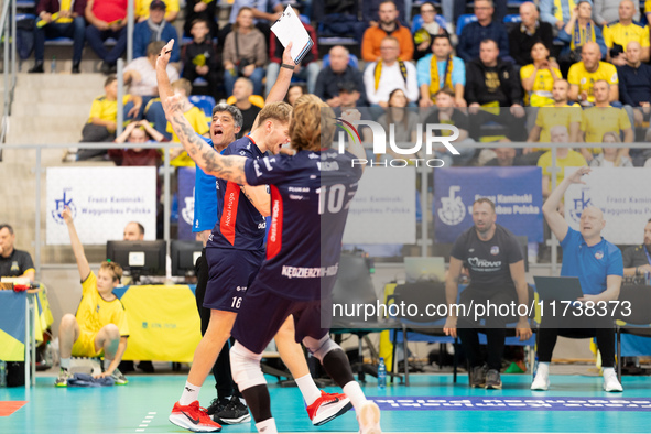 Andrea Giani participates in a match of the Plus Liga between Stal Nysa and ZAKSA Kedzierzyn Kozle in Nysa, Poland, on November 3, 2024. 