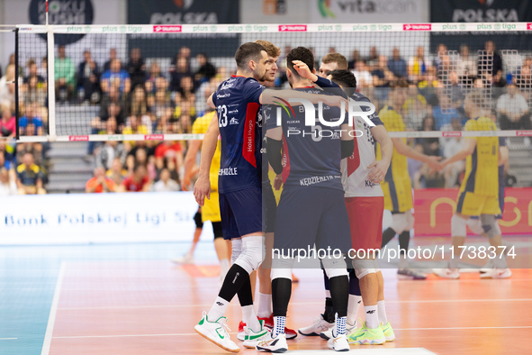 Jakub Szymanski participates in a match of the Plus Liga between Stal Nysa and ZAKSA Kedzierzyn Kozle in Nysa, Poland, on November 3, 2024. 