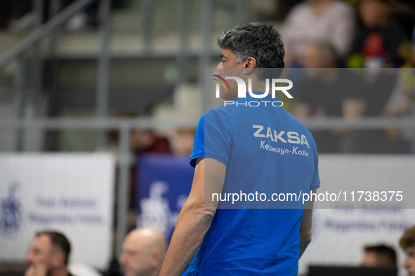 Andrea Giani participates in a match of the Plus Liga between Stal Nysa and ZAKSA Kedzierzyn Kozle in Nysa, Poland, on November 3, 2024. 