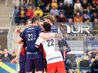 Mateusz Poreba participates in a match of the PLUS Liga between Stal Nysa and ZAKSA Kedzierzyn Kozle in Nysa, Poland, on November 3, 2024. (