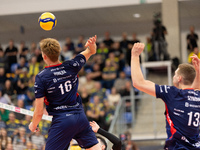 Mateusz Poreba participates in a match of the PLUS Liga between Stal Nysa and ZAKSA Kedzierzyn Kozle in Nysa, Poland, on November 3, 2024. (